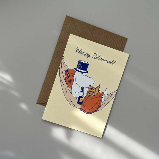 Moomin dad 'Happy Retirement' yellow greeting card with envelope