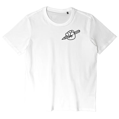 White T-shirt from Kidler Goods 'Art at Heart' fist holding up a pencil