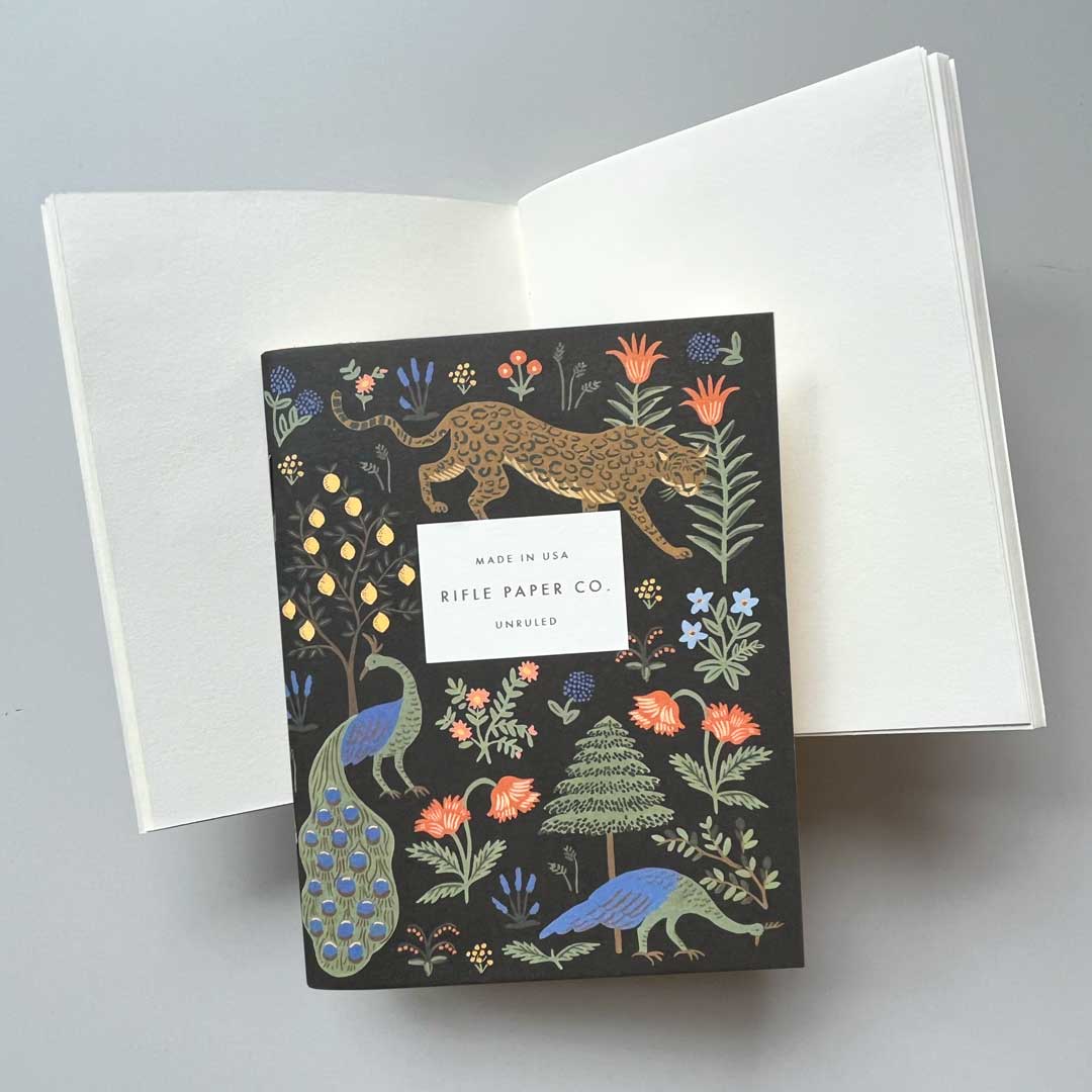 Rifle Paper Co Menagerie A6 notebook open blank pages