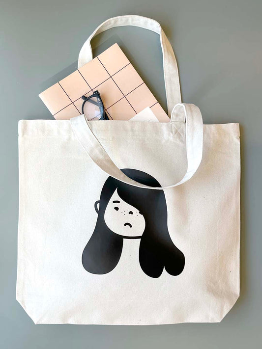 Undyed large canvas tote bag with Sour Girl print