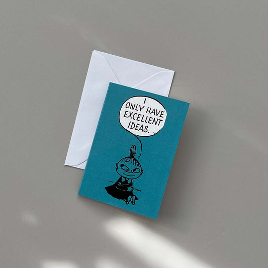Moomin character blue Little My card 'Excellent ideas' with white envelope