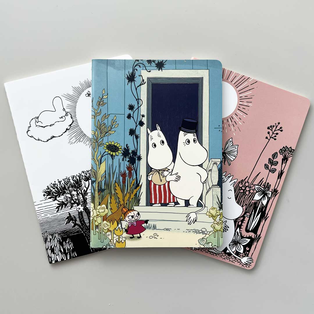 Trio of notebooks with Moomin illustrations